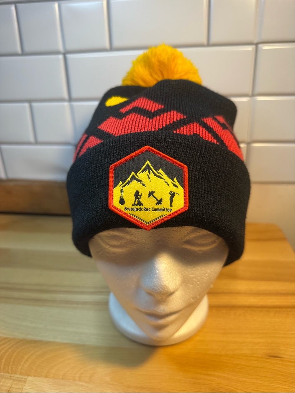 Five Four Black Beanie with Yellow Pom & Red Accents